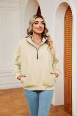 Solid Color Zipper Long Sleeve Top