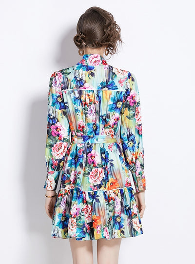 Retro Printed Slim Long-sleeved Dress