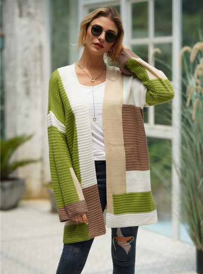 Spliced Loose Knit Plaid Sweater