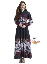 Palace Style Retro Lantern Sleeve Printing Ruffled Dress