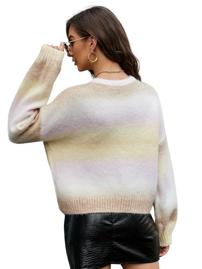 Gradient Knitted Long-sleeved Pullover Sweater