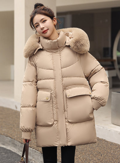 Long Thick Detachable Hat Cotton-padded Coat