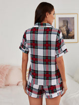 Summer Short Sleeve Top Plaid Suit