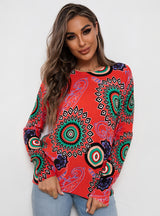 Printed Loose Long-sleeved Round Neck Sweater