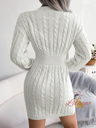 Fashion Silm Waist Twist Sweater Dress