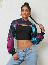 Printed Round Neck Raglan Sleeves Leisure Top