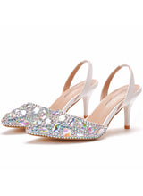 Shallow-mouthed Colored Rhinestone Stiletto Sandals