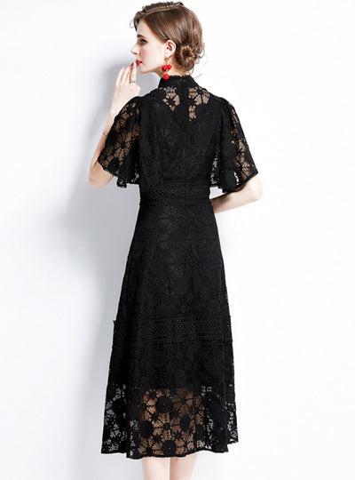 Slim Black Lace High Neck Dress