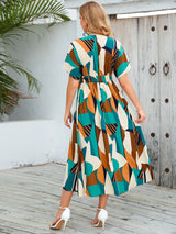 Geometric Printed Split Short-sleeved Dress