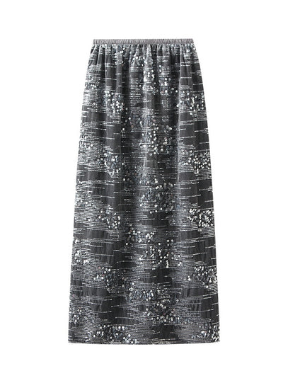 Solid Sequined Elastic Waist Skirt