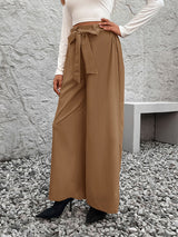 Solid Color Lace-up High Waist Wide-leg Pants