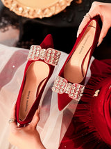 Red Bride Thick Heels Wedding Shoes