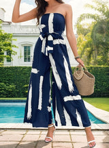 Printed Tube Top Jumpsuit Wide-leg Pants