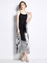 Printed Sling Pleated Dress