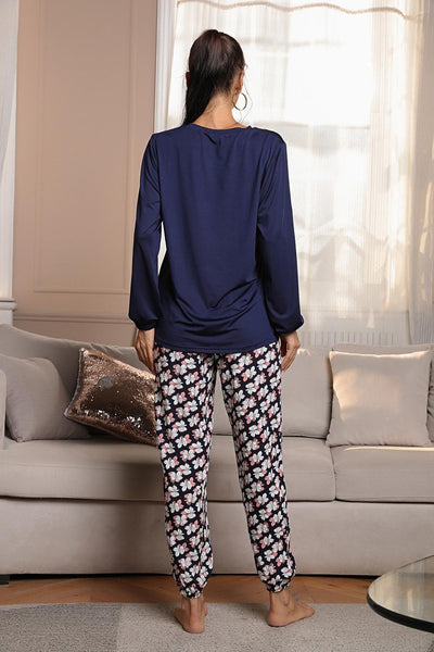 Long Sleeve Floral Trousers Two-piece Suit