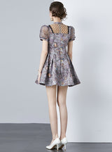 Bow Retro Print Slim Short Dress