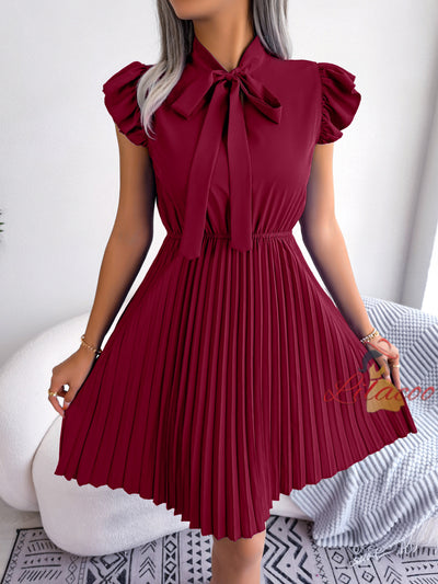 Pleated Silm Waist Big Swing Dress