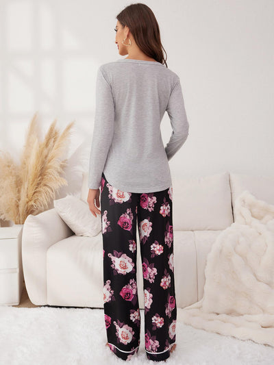 Flower Printed Long-sleeved Trousers Pajamas Set