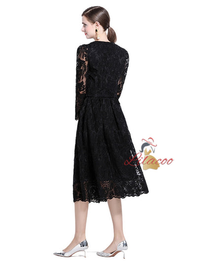 Long Sleeve Lace Skirt Two-piece Suit