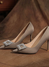 Diamond Stiletto Heels Square Buttons Shoes