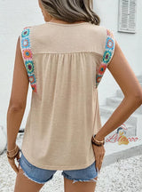 Ethnic Style Round Neck Splicing T-shirt