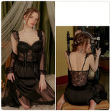 Lace Backless Suspenders Nightdress with Chest Pad