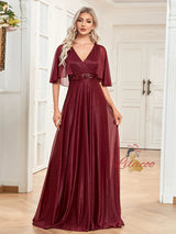 V-neck Bat Sleeve Prom Dress