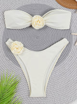 Solid Color Strapless Flower Bikini