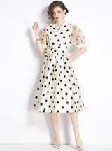 Retro Palace Polka Dot Short Sleeve Long Dress