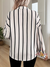 Vertical Collar Long Sleeve Striped Shirt Top