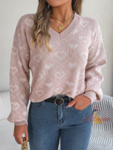 Contrasting Color Love Heart Lantern Sleeve Sweater