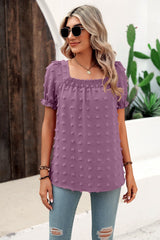 Chiffon Wool Short Sleeve Square Collar Shirt