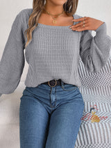 Casual Solid Color Square Neck Twist Sweater