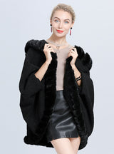 Granular Cashmere Lamb Bat Sleeve Hooded Cloak