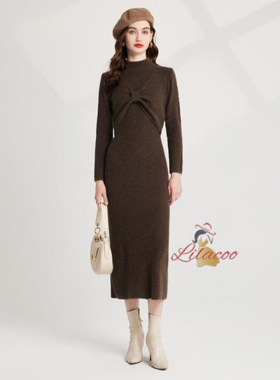 Thick Bow Half Turtle Neck+Dress Suit