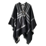 Black and White Plaid Leather Buckle Split Shawl