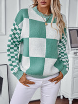 Contrasting Check Pullover Sweater