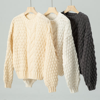 Hollow Loose Round Neck Retro Sweater