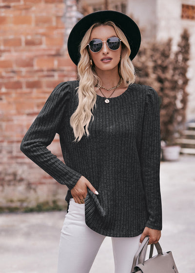 Round Neck Bubble Sleeve Long Sleeve T-shirt