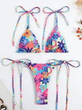 Split Multicolor Floral Triangle Bikini