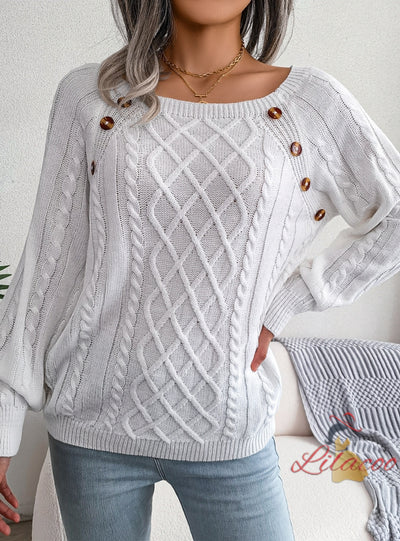 Leisure Button Twist Knit Pullover Sweater