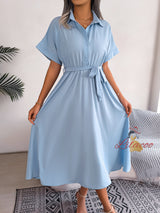 Casual Loose Solid Color Shirt Long Dress