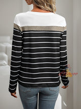 Spliced Long Sleeve Striped T-shirt