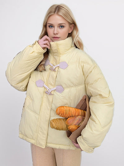 Horn Button Short Loose Padded Cotton-padded Jacket