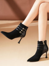 Spliced Metal Belt Buckle Side Zipper Boot