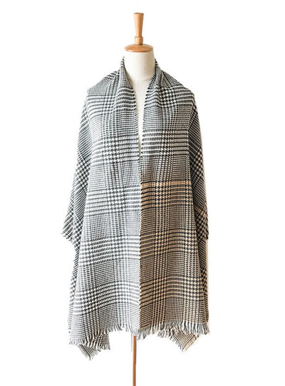 Gradient Houndstooth Scarf Fringed Shawl