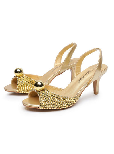 6 cm Golden Pearl Fish Mouth High-heeled Sandals