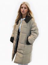 Splicing Long Thick Cotton-padded Jacket