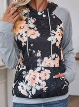 Long Sleeve Spliced Print Hooded Top