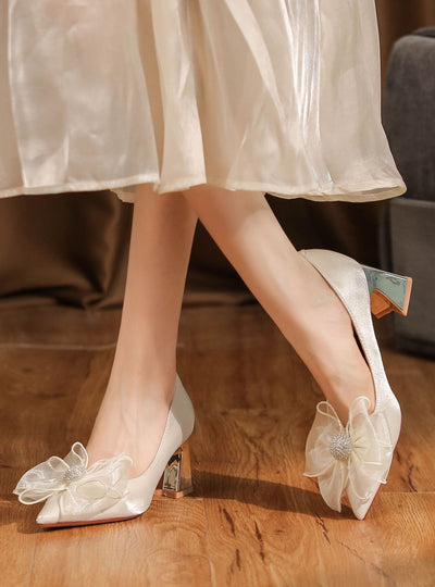 Thick-heeled Bow Pointed High Heels Shoes